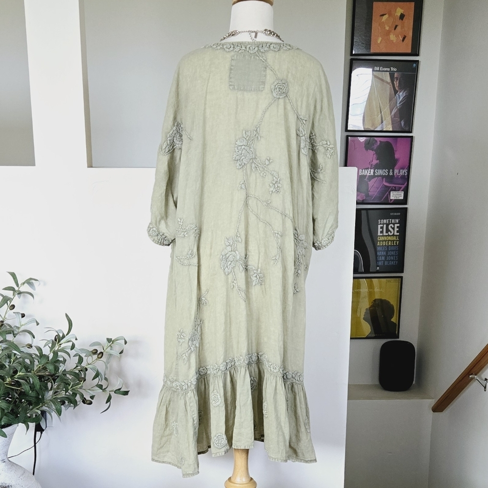 🏷️Anthropologie KYLA SEO Handmade Cool Sage Misha Embroidered Boho Chic 0-2X - Picture 9 of 12
